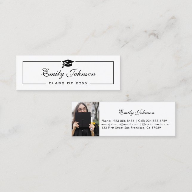 Elegant Graduation Name Card - Photo Card Telefonnummerkarte (Vorne/Hinten)