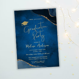 Elegant Graduation Party Navy Blue Einladung