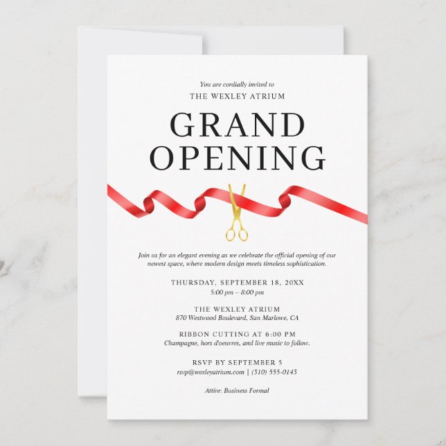 Elegant Grand Opening Einladung mit Red Ribbon (Vorderseite)