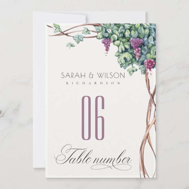 Elegant Grapevine Foliage Wedding Table Number Einladung (Vorderseite)