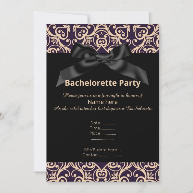 ELEGANT GRAU BLACK BOW BACHELORETTE INVITE EINLADUNG (Vorderseite)