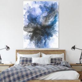 Elegant Grau & Blau abstraktes Blumenmotiv  Leinwanddruck
