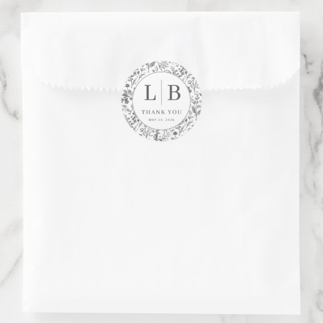 Elegant Grau Botanisch Runder Aufkleber (Tasche)