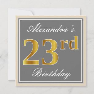Elegant, Grau, Falsches Gold 23. Geburtstag + Name Einladung
