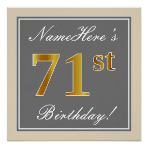 Elegant, Grau, Falsches Gold 71. Geburtstag + Name Poster