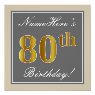 Elegant, Grau, Falsches Gold 80. Geburtstag + Name Poster