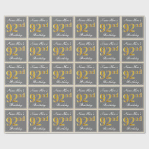 Elegant, Grau, Falsches Gold 92. Geburtstag + Name Geschenkpapier