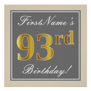 Elegant, Grau, Falsches Gold 93. Geburtstag + Name Poster