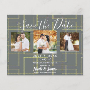 Elegant Grau & Gold Geometrisch Glam Save The Date