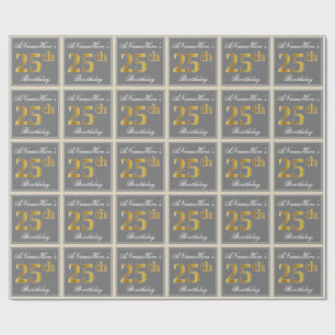 Elegant, grau, Imitate Gold 25. Geburtstag + Name Geschenkpapier