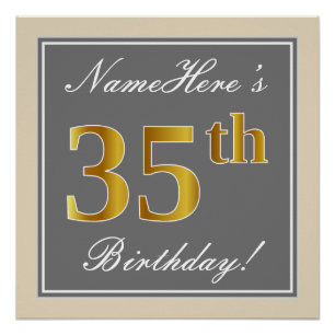 Elegant, grau, Imitate Gold 35. Geburtstag + Name Poster