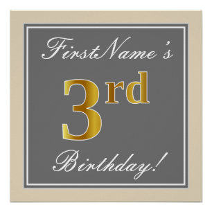 Elegant, grau, Imitate Gold 3. Geburtstag; Individ Poster