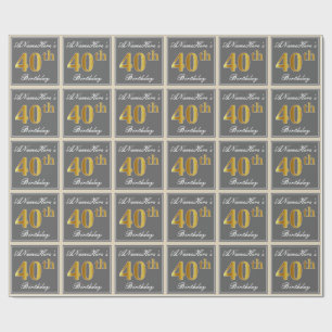 Elegant, grau, Imitate Gold 40. Geburtstag + Name Geschenkpapier