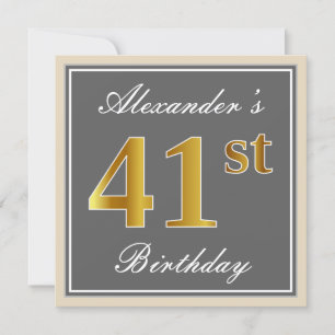 Elegant, grau, Imitate Gold 41. Geburtstag + Name Einladung