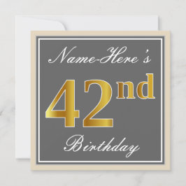 Elegant, grau, Imitate Gold 42. Geburtstag + Name Einladung