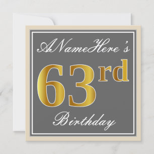 Elegant, Grau, Imitate Gold 43. Geburtstag + Name Einladung