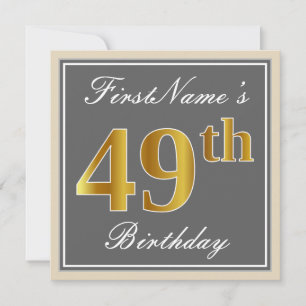 Elegant, Grau, Imitate Gold 49. Geburtstag + Name Einladung