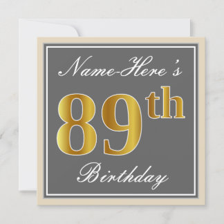 Elegant, Grau, Imitate Gold 49. Geburtstag + Name Einladung