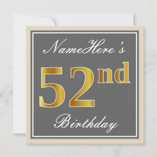 Elegant, grau, Imitate Gold 52. Geburtstag + Name Einladung