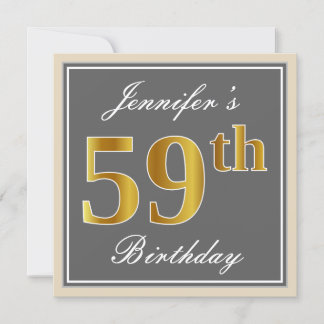 Elegant, grau, Imitate Gold 59. Geburtstag + Name Einladung