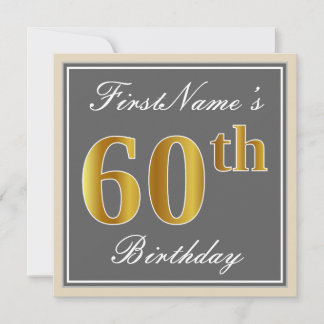 Elegant, grau, Imitate Gold 60. Geburtstag + Name Einladung
