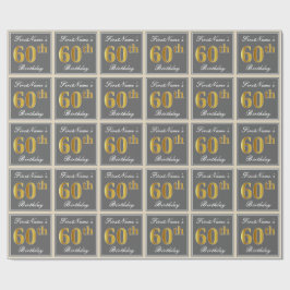 Elegant, grau, Imitate Gold 60. Geburtstag + Name Geschenkpapier