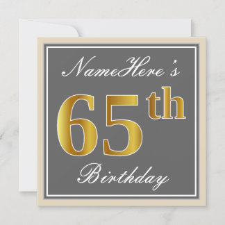 Elegant, grau, Imitate Gold 65. Geburtstag + Name Einladung