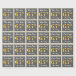 Elegant, grau, Imitate Gold 65. Geburtstag + Name Geschenkpapier