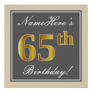 Elegant, grau, Imitate Gold 65. Geburtstag + Name Poster