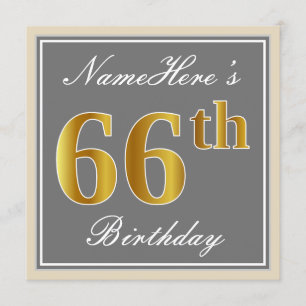 Elegant, grau, Imitate Gold 66. Geburtstag + Name Einladung
