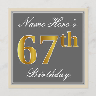 Elegant, grau, Imitate Gold 67. Geburtstag + Name Einladung