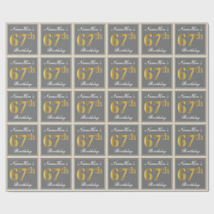 Elegant, grau, Imitate Gold 67. Geburtstag + Name Geschenkpapier