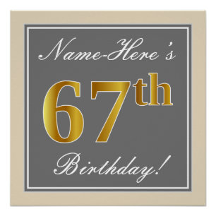 Elegant, grau, Imitate Gold 67. Geburtstag + Name Poster