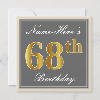 Elegant, grau, Imitate Gold 68. Geburtstag + Name Einladung