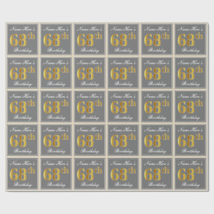 Elegant, grau, Imitate Gold 68. Geburtstag + Name Geschenkpapier