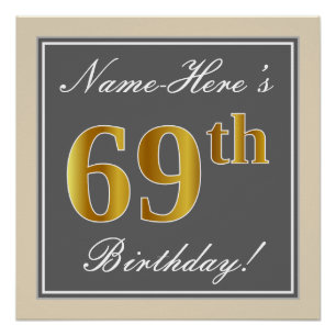 Elegant, grau, Imitate Gold 69. Geburtstag + Name Poster
