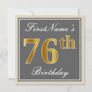 Elegant, grau, Imitate Gold 76. Geburtstag + Name Einladung