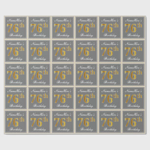 Elegant, grau, Imitate Gold 76. Geburtstag + Name Geschenkpapier