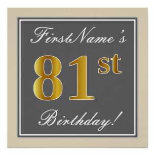 Elegant, grau, Imitate Gold 81. Geburtstag + Name Poster