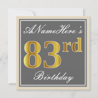 Elegant, Grau, Imitate Gold 83. Geburtstag + Name Einladung