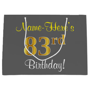 Elegant, grau, Imitate Gold 83. Geburtstag + Name Große Geschenktüte