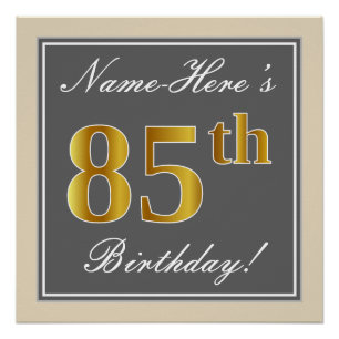 Elegant, grau, Imitate Gold 85. Geburtstag + Name Poster