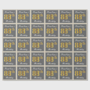 Elegant, grau, Imitate Gold 88. Geburtstag + Name Geschenkpapier