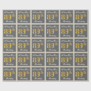Elegant, grau, Imitate Gold 89. Geburtstag + Name Geschenkpapier
