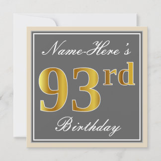 Elegant, grau, Imitate Gold 93. Geburtstag + Name Einladung