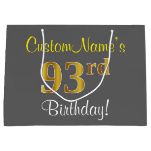 Elegant, grau, Imitate Gold 93. Geburtstag + Name Große Geschenktüte