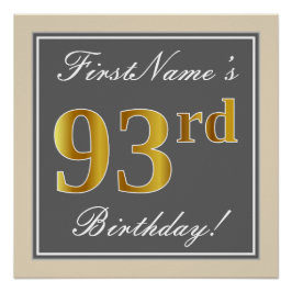 Elegant, grau, Imitate Gold 93. Geburtstag + Name Poster