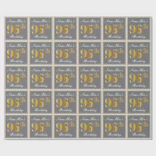 Elegant, grau, Imitate Gold 96. Geburtstag + Name Geschenkpapier