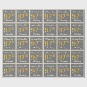 Elegant, grau, Imitate Gold 97. Geburtstag + Name Geschenkpapier