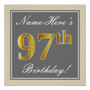 Elegant, grau, Imitate Gold 97. Geburtstag + Name Poster